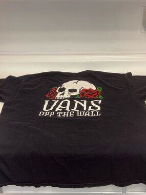 Vans Black Tee with Skull and Red Rose XL